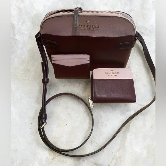 Kate Spade In Rose Smoke ( Burgandy & Pink ) Crossbody Bag Set. - Picture 5 of 11